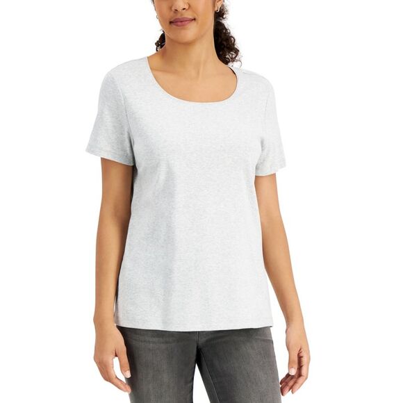 Short Sleeve Scoop Neck Top Light Smoke Heather XL - Picture 1 of 1